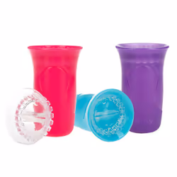 Nuby 3-Piece No-Spill Smart Edge 360 cup with Touch Flo Easy clean Silicone Rim 10 Oz girl color May Vary
