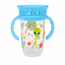 Nuby 360 Edge 2 Stage Drinking Rim Cup with Removable Handles & hygienic Cover: 10 Oz/ 300 Ml 12M+ Space Aqua 80809