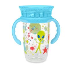 Nuby 360 Edge 2 Stage Drinking Rim Cup with Removable Handles & hygienic Cover: 10 Oz/ 300 Ml 12M+ Space Aqua 80809