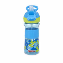Nuby Thirsty Kids No Spill Flip-It Reflex Travel Cup with Soft Silicone Spout  12 Oz  Aqua Camo