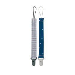 Nuby Pacifinder Pacifier clip  2 Pack Pacifier Holder for Boy  gray Plaid and Blue Stars