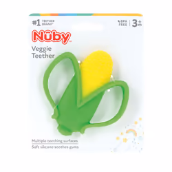 Nuby Veggie Teether for Teething Relief - Soft Baby Teething Toy - 3+ Months - Corn