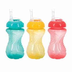 NUBY 3 Pack No Spill Flex Straw Toddler Sippy Cups - Toddler Cups Spill Proof with Easy and Firm Grip - Toddlers Cups - Aqua  Yellow  Coral