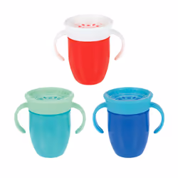 Nuby Wonder Cup with 360 Smart Edge Silicone Rim- Two-Handle Design - (3-Pack) 5 oz - Green/Red/Blue