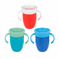 Nuby Wonder Cup with 360 Smart Edge Silicone Rim - (3-Pack) 7 oz - Green/Red/Aqua