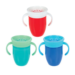 Nuby Wonder Cup with 360 Smart Edge Silicone Rim - (3-Pack) 7 oz - Green/Red/Aqua