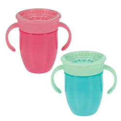Nuby Wonder Cup with 360 Smart Edge Silicone Rim - Two-Handle Design - (2-Pack) 5 oz - Pink/Aqua
