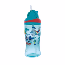 Nuby 2-Pack Thirsty Kids No-Spill Flip-it Printed Boost Cup with Thin Soft Straw - 12oz  18+ Months  2-Pack  Blue Astronaut & Aqua Mountain