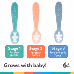 Nuby 3-Stage Baby's First Spoons Set - 3 Pack - 6+ Months - Baby Spoons with Easy Grip Handle - Pastels