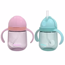 Nuby No-Spill Clik-it Silicone Straw Toddler Cup - (2 Pack) 8 oz - 360 Weighted Straw Toddler Sippy Cup for 1+ Year Old - Pin ...