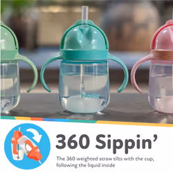 Nuby No-Spill Clik-it Silicone Straw Toddler Cup - (2 Pack) 8 oz - 360 Weighted Straw Toddler Sippy Cup for 1+ Year Old - Pink/Aqua
