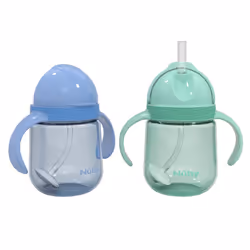 Nuby No-Spill Clik-it Silicone Straw Toddler Cup - (2 Pack) 8 oz - 360 Weighted Straw Toddler Sippy Cup for 1+ Year Old - Blu ...
