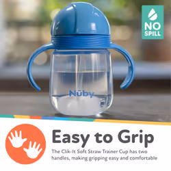 Nuby No-Spill Clik-it Silicone Straw Toddler Cup - (2 Pack) 8 oz - 360 Weighted Straw Toddler Sippy Cup for 1+ Year Old - Blue/Mint Green