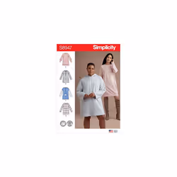 SIMPLICITY Sewing Pattern S8947 Misses' Knit Sweatshirt Mini Dresses, Paper, White, various