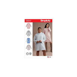 SIMPLICITY Sewing Pattern S8947 Misses' Knit Sweatshirt Mini Dresses, Paper, White, various