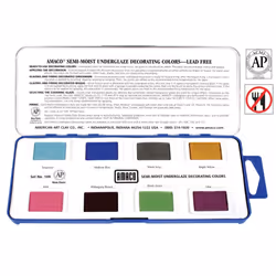 AMAcO Non-Toxic Semi-Moist Underglaze Set - B in Pan, 15 oz, Assorted color, Set of 8