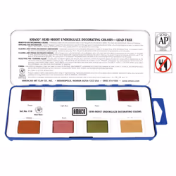 AMAcO Non-Toxic Semi-Moist Underglaze Set - c in Pan, 15 oz, Assorted color, Set of 8