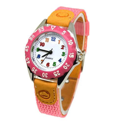 Boys Girls Quartz Watch Kids Childrens Fabric Strap Student Wristwatch - Pink
