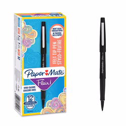 Paper Mate Flair Pen, 07 mm Medium Tip, Black, Box of 12
