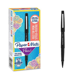 Paper Mate Flair Pen, 07 mm Medium Tip, Black, Box of 12