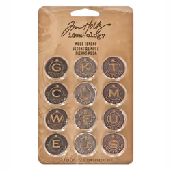 Tim Holtz Idea-ology Metal Muse Tokens 12 per Pack 7/8 Inch Tokens A