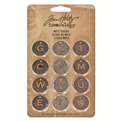 Tim Holtz Idea-ology Metal Muse Tokens 12 per Pack  7/8 Inch Tokens  A