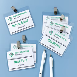 Avery Customizable Name Badges with Clips  3"" x 4""  Clear Name Tag H