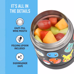 THERMOS FUNTAINER 10 Ounce Stainless Steel Vacuum Insulated Kids Food Jar with Spoon  POKEMON