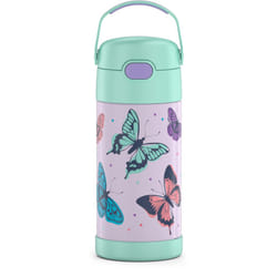 THERMOS FUNTAINER Water Bottle with Straw  12 Ounce  Butterfly Frenzy  Kids Stainless Steel Vacuum Insulated Water Bottle with