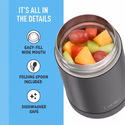 THERMOS FUNTAINER Insulated Food Jar - 16 Ounce  Matte Charcoal - Kid Friendly Thermos Food Jar with Foldable Spoon