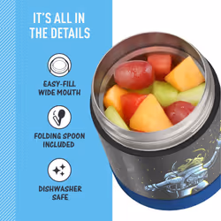 THERMOS FUNTAINER 10 Ounce Stainless Steel Vacuum Insulated Kids Food Jar with Spoon  Space Frog
