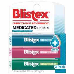 Blistex Medicated Balm Lip Protectant Lip Moisturizer SPF 15 Classic Mint Berry 3 Count
