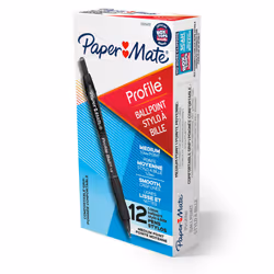 Papermate Profile Retractable Ballpoint Pens, Medium Point (1.0mm), Clip, Clip-on retractable ballpoint pen, Black, 12 pc(s), ...
