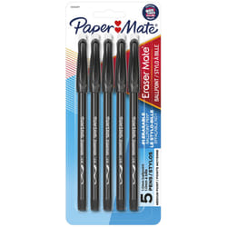 Paper Mate Erasermate Stick Medium Tip Ballpoint Pens  5 Black Ink Pens (3150458PP)