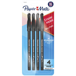 Paper Mate Erasermate Stick Medium Tip Ballpoint Pens  4 Black Ink Pens (3164458PP)