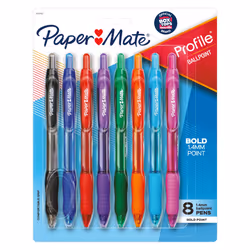 Papermate Profile Retractable Ballpoint Pens, Bold Point (1.4mm), Clip, Clip-on retractable ballpoint pen, Black, Blue, Green ...