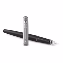 Parker Jotter Fountain Pen  Bond Street Black Metal Body  Medium Point  Blue Ink  Includes Gift Box
