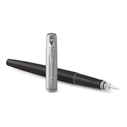 Parker Jotter Fountain Pen  Bond Street Black Metal Body  Medium Point  Blue Ink  Includes Gift Box