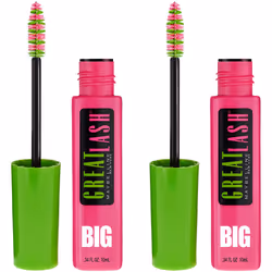Maybelline Great Lash BIG Washable Mascara Volumizing Thickening Lengthening Mascara Brownish Black 2 Count