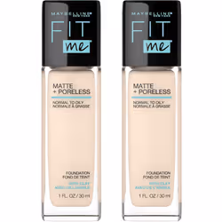 Maybelline Fit Me Matte + Poreless Liquid Foundation Makeup Porcelain 2 COUNT Oil-Free Foundation