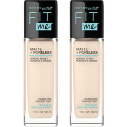 Maybelline Fit Me Matte + Poreless Liquid Foundation Makeup  Porcelain  2 COUNT Oil-Free Foundation