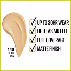 Maybelline Super Stay Full Coverage Liquid Foundation Active Wear Makeup  Up to 30Hr Wear  Transfer  Sweat & Water Resistant  Matte Finish  Light Tan