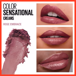Maybelline Color Sensational Lipstick  Lip Makeup  Cream Finish  Hydrating Lipstick  Nude  Pink  Red  Plum Lip Color  Rose Embrace  0.15 oz; (Packagin