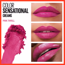 Maybelline Color Sensational Lipstick  Lip Makeup  Cream Finish  Hydrating Lipstick  Nude  Pink  Red  Plum Lip Color  Pink Thrill  0.15 oz; (Packaging