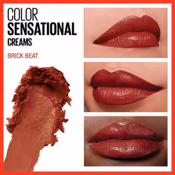 Maybelline Color Sensational Lipstick  Lip Makeup  Cream Finish  Hydrating Lipstick  Nude  Pink  Red  Plum Lip Color  Brick Beat  0.15 oz; (Packaging