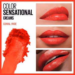 Maybelline Color Sensational Lipstick  Lip Makeup  Cream Finish  Hydrating Lipstick  Nude  Pink  Red  Plum Lip Color  Coral Rise  0.15 oz; (Packaging