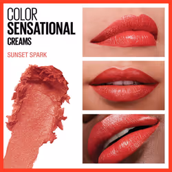 Maybelline New York Color Sensational Lipstick  Lip Makeup  Cream Finish  Hydrating Lipstick  Nude  Pink  Red  Plum Lip Color  Sunset Spark  0.15 oz;