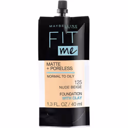 Maybelline New York Fit Me Matte + Poreless Liquid Foundation Pouch Format 125 Nude Beige 1.3 Ounce