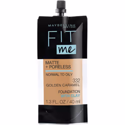 Maybelline New York Fit Me Matte + Poreless Liquid Foundation  Pouch Format  332 Golden Caramel  1.3 Ounce