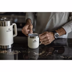 Stanley Stay Hot Camp Mug - Durable 18/8 Stainless Steel Insulated Mug - Splash-Free Tritan Drink-Thru Lid - 12 OZ - Cream Gloss